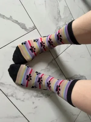 Selena’s Multi Color Striped Paw Socks