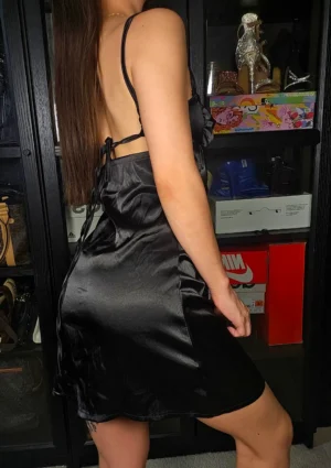 Chizuru’s Black Satin and Lace Slip Dress