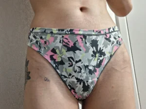 Elara’s Worn Grey and Pink Floral Thong