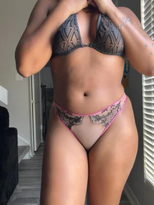 Bri’s Worn Sheer Nude and Black Lace Thong