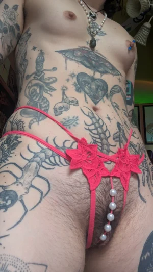 Veronica’s Worn Red Crotchless Pearl G-String